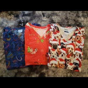 3 womens holiday scrub tops size large
